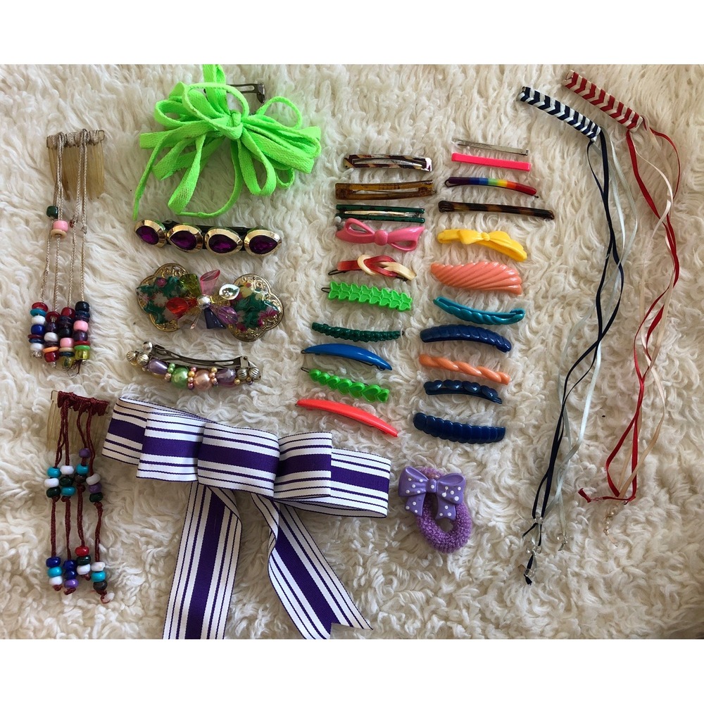 Vintage Lot of 31 Barrettes Hair Clips Clasp Retro Plastic Metal 80s 90s Y2K